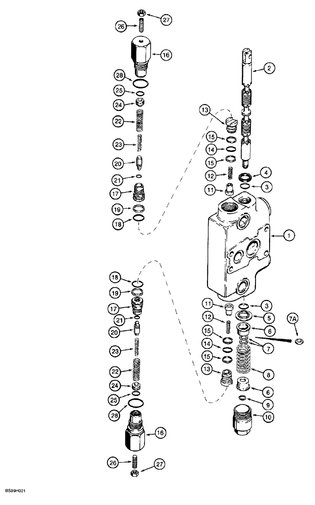 Схема запчастей Case 580SL - (8-098) - BACKHOE CONTROL VALVE, BUCKET SECTION (08) - HYDRAULICS