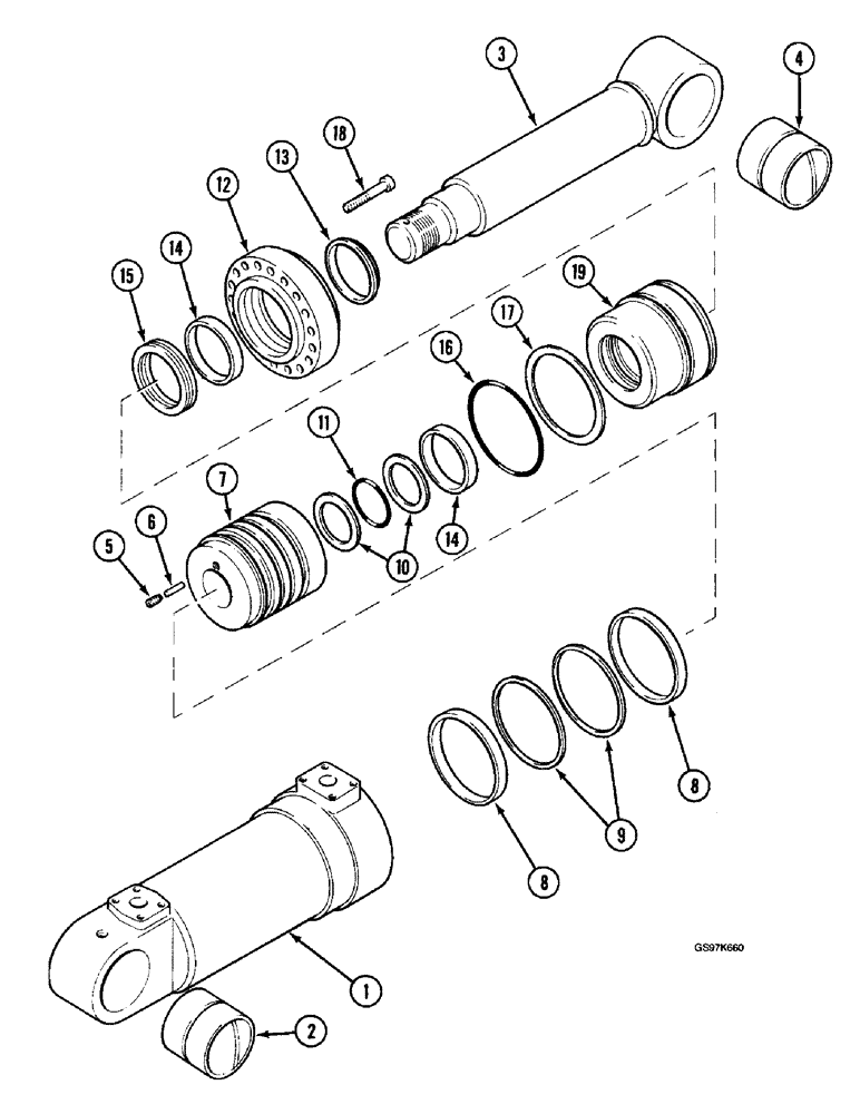 Схема запчастей Case 220B - (8-202) - TOOL CYLINDER, P.I.N. 74441 THROUGH 74597, P.I.N. 03201 AND AFTER (08) - HYDRAULICS