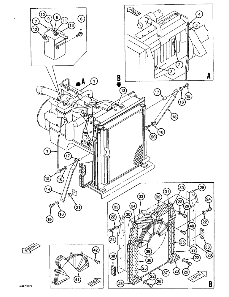 Схема запчастей Case 9040B - (2-08) - RADIATOR SUPPORTS AND COOLANT OVERFLOW RESERVOIR, P.I.N. DAC04#2001 AND AFTER (02) - ENGINE