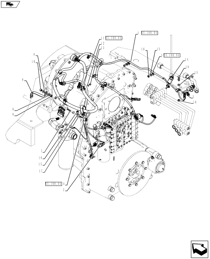 Схема запчастей Case 821F - (55.100.05) - TRANSMISSION HARNESS INSTALLATION (55) - ELECTRICAL SYSTEMS