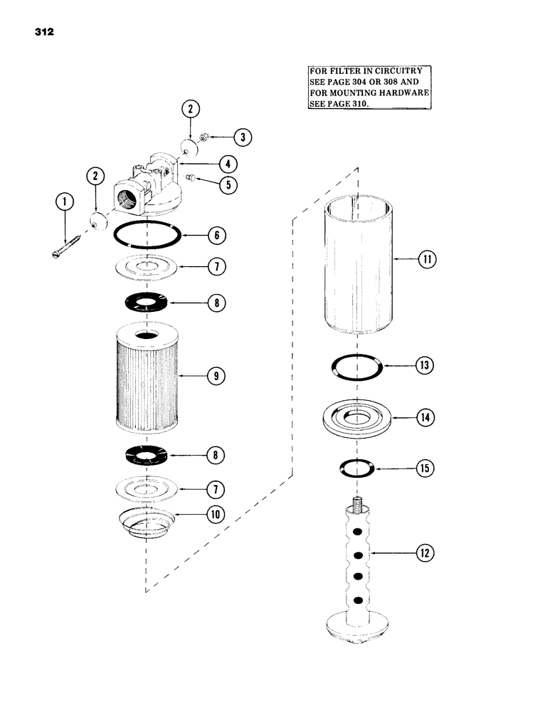 Схема запчастей Case 980B - (312) - HYDRAULIC OIL FILTER, (USED ON UNITS PRIOR TO PIN 6204133) (07) - HYDRAULIC SYSTEM