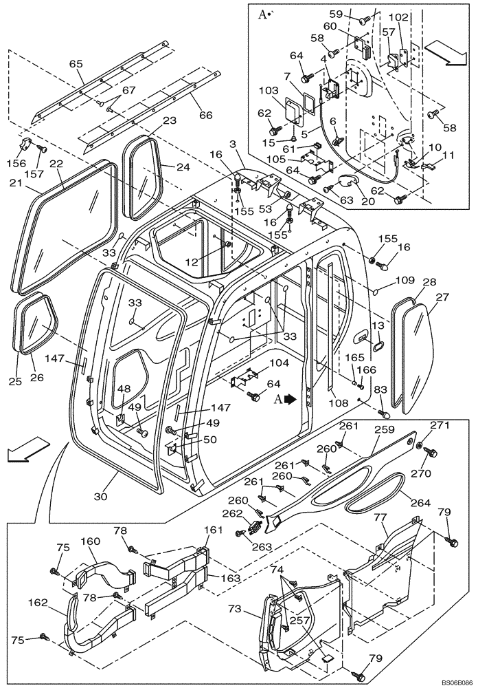 Схема запчастей Case CX700 - (09-037-00[01]) - CAB - GLASS (09) - CHASSIS/ATTACHMENTS