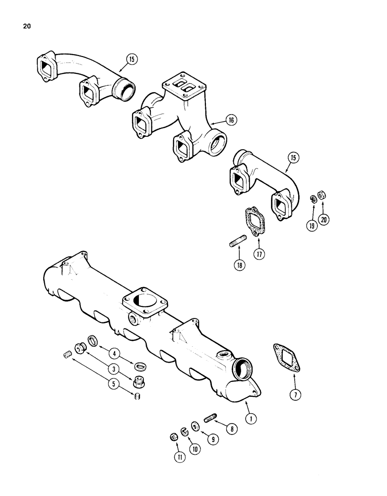 Схема запчастей Case 1150D - (020) - MANIFOLDS, 504BDT ALTITUDE COMPENSATING ENGINE, INTAKE (02) - ENGINE