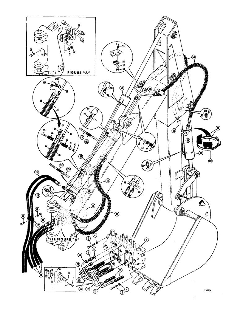 Схема запчастей Case 36 - (38) - BOOM, CROWD AND BUCKET CYLINDER HYDRAULICS 