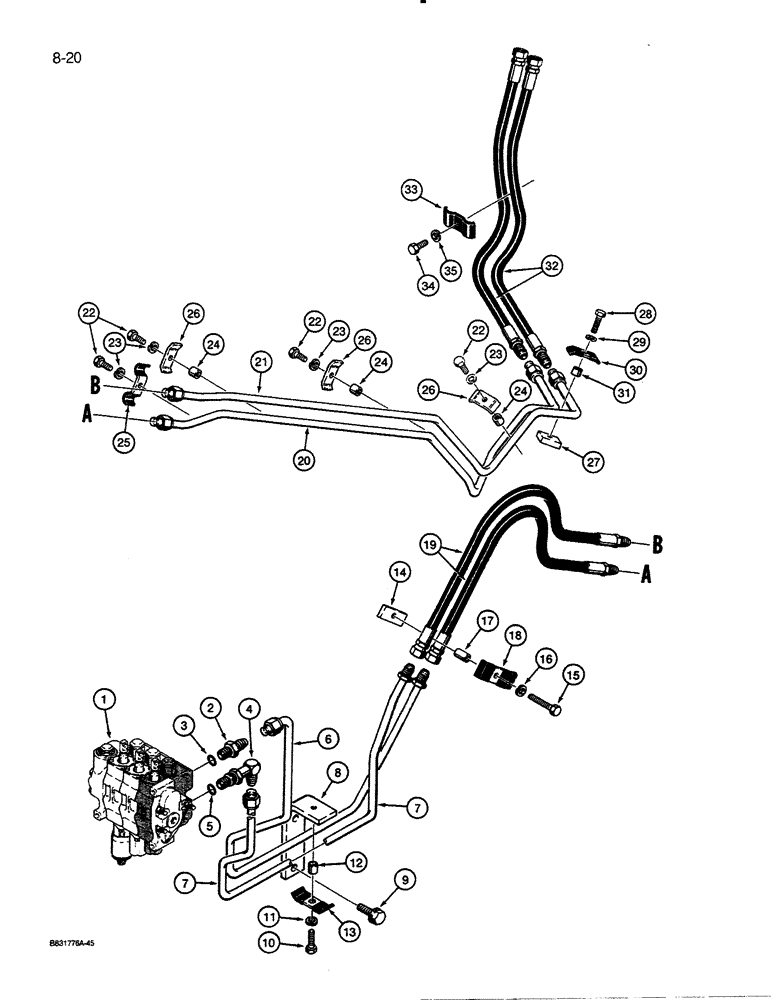 Схема запчастей Case 455C - (8-20) - LOADER CLAM HYDRAULIC CIRCUIT (08) - HYDRAULICS