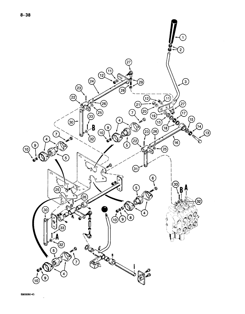 Схема запчастей Case 650 - (8-38) - EQUIPMENT CONTROL VALVE AND LEVERS, TWO LEVERS - THREE SPOOL VALVE (08) - HYDRAULICS