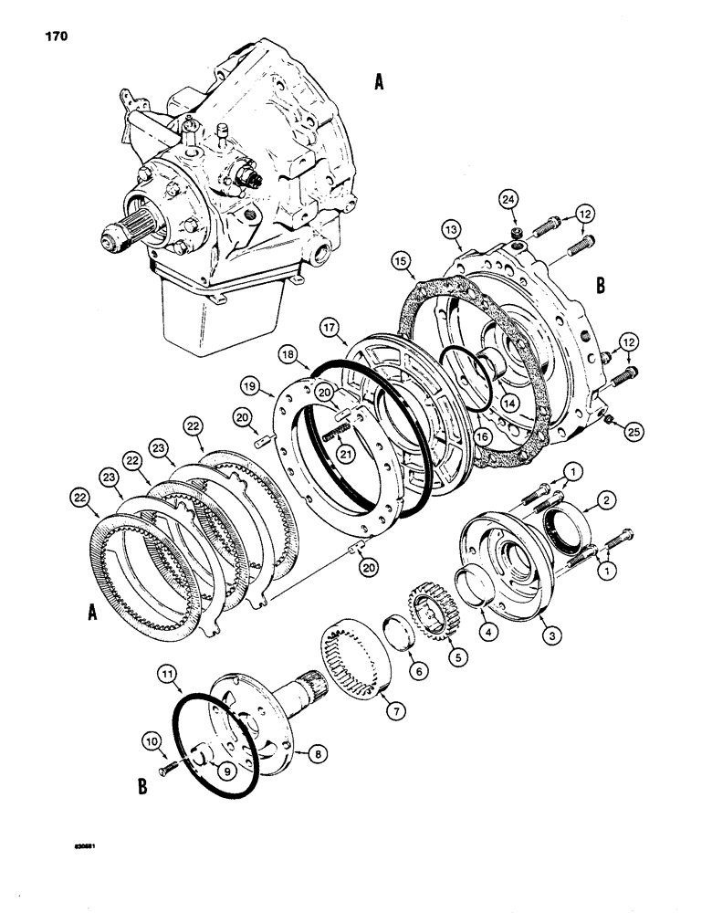 Схема запчастей Case 480D - (170) - POWER SHUTTLE, CHARGING PUMP AND REVERSE CLUTCH (21) - TRANSMISSION