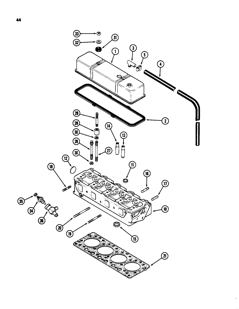 Схема запчастей Case 580SD - (044) - CYLINDER HEAD AND COVER, 207 TURBOCHARGED DIESEL ENGINE (02) - ENGINE