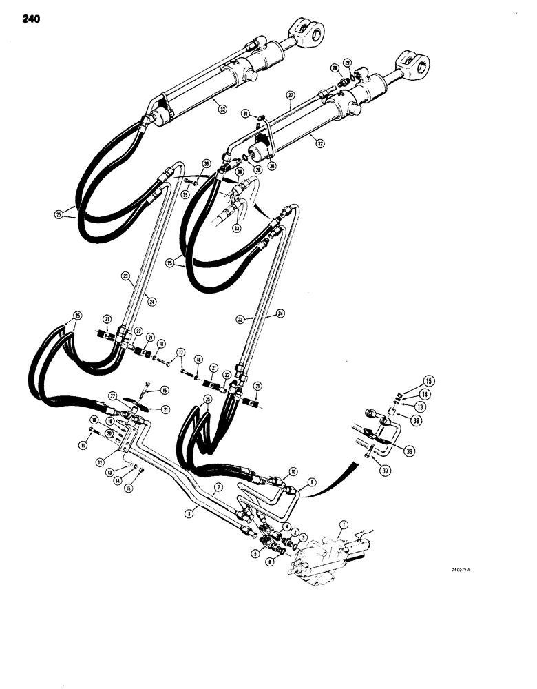 Схема запчастей Case 680G - (240) - LOADER BUCKET TILT CYLINDER HYDRAULIC CIRCUIT (08) - HYDRAULICS