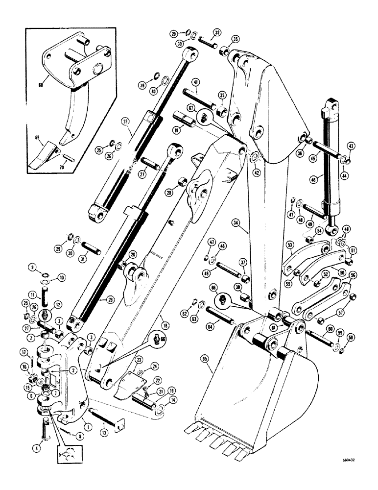 Схема запчастей Case 680CK - (174) - TOWER, BOOM, DIPPER ARM AND BUCKET (84) - BOOMS, DIPPERS & BUCKETS