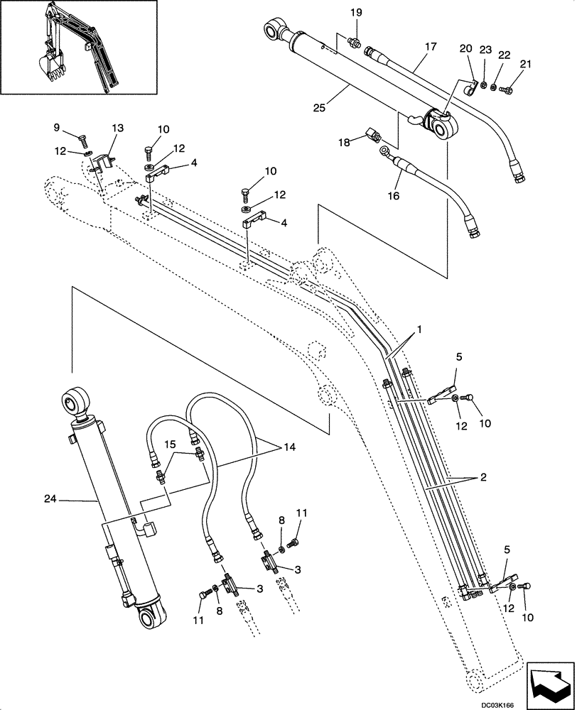 Схема запчастей Case CX47 - (08-14[00]) - HYDRAULIC LINES - BOOM (08) - HYDRAULICS