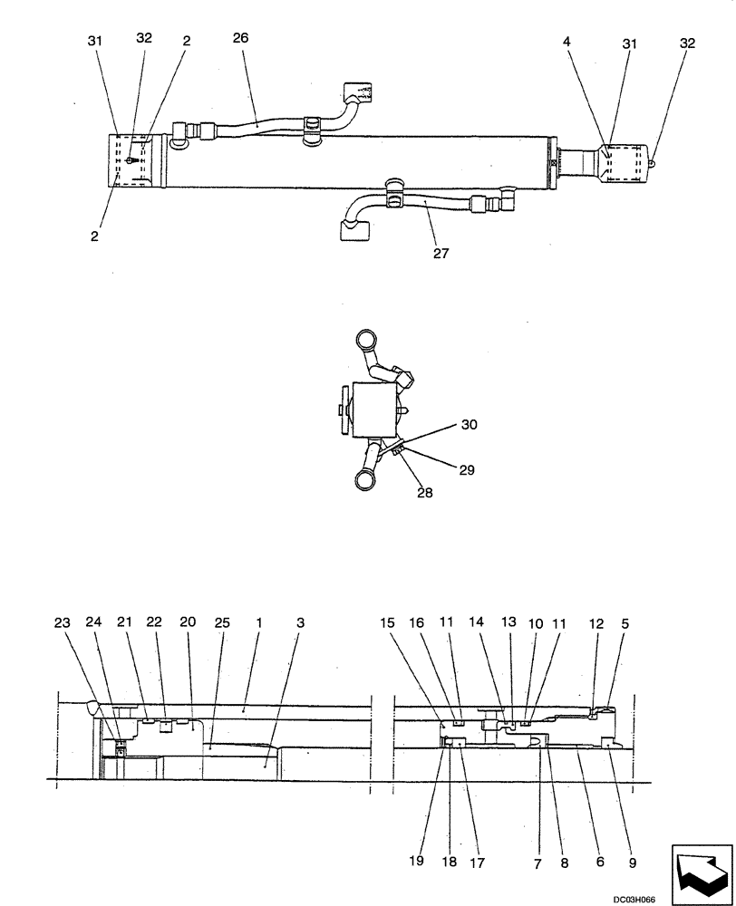 Схема запчастей Case CX25 - (08-60[00]) - CYLINDER ASSY, BOOM - CANOPY (08) - HYDRAULICS