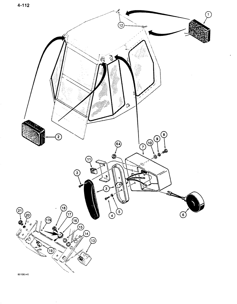 Схема запчастей Case 680K - (4-112) - 24 VOLT TRACTOR LAMP ELECTRICAL CIRCUIT, WITH CAB (04) - ELECTRICAL SYSTEMS