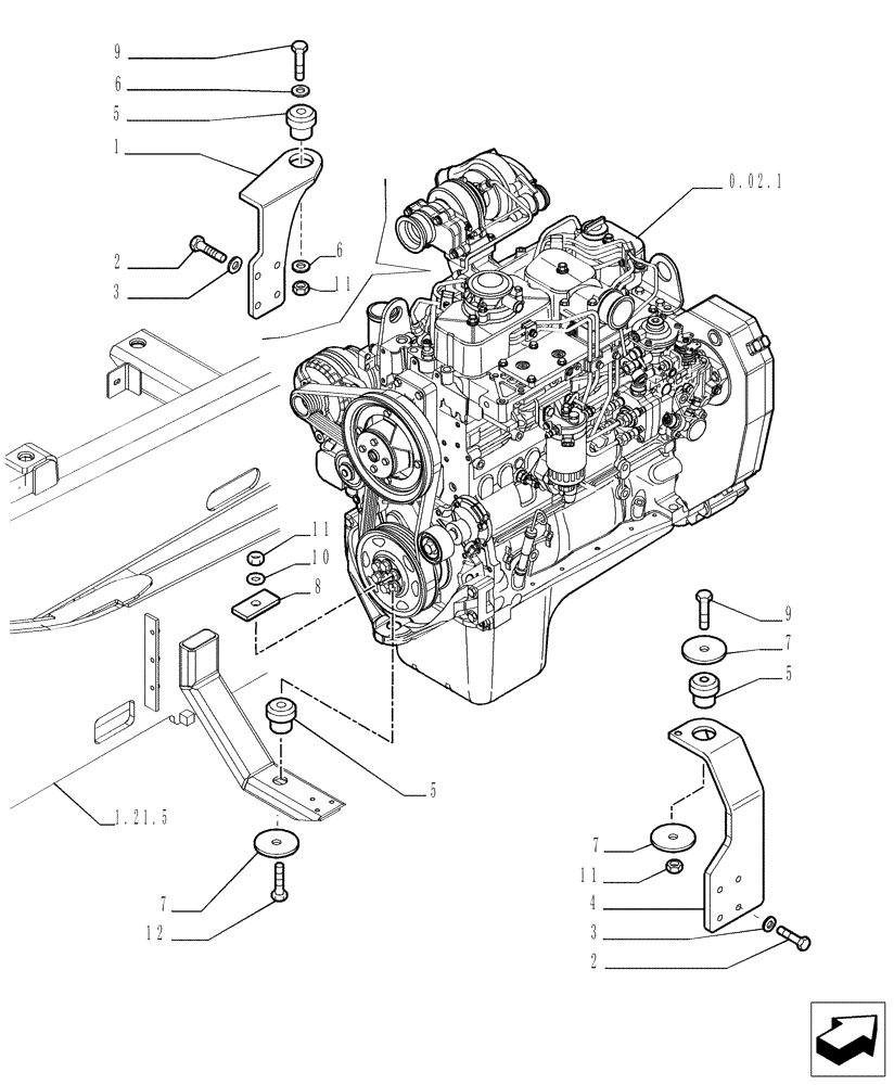 Схема запчастей Case TX1055 - (1.26.0[01]) - ENGINE AND TRANSMISSION SUPPORT (10) - ENGINE