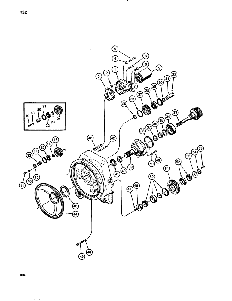 Схема запчастей Case 780B - (152) - CHARGING PUMP AND REVERSE IDLER (06) - POWER TRAIN