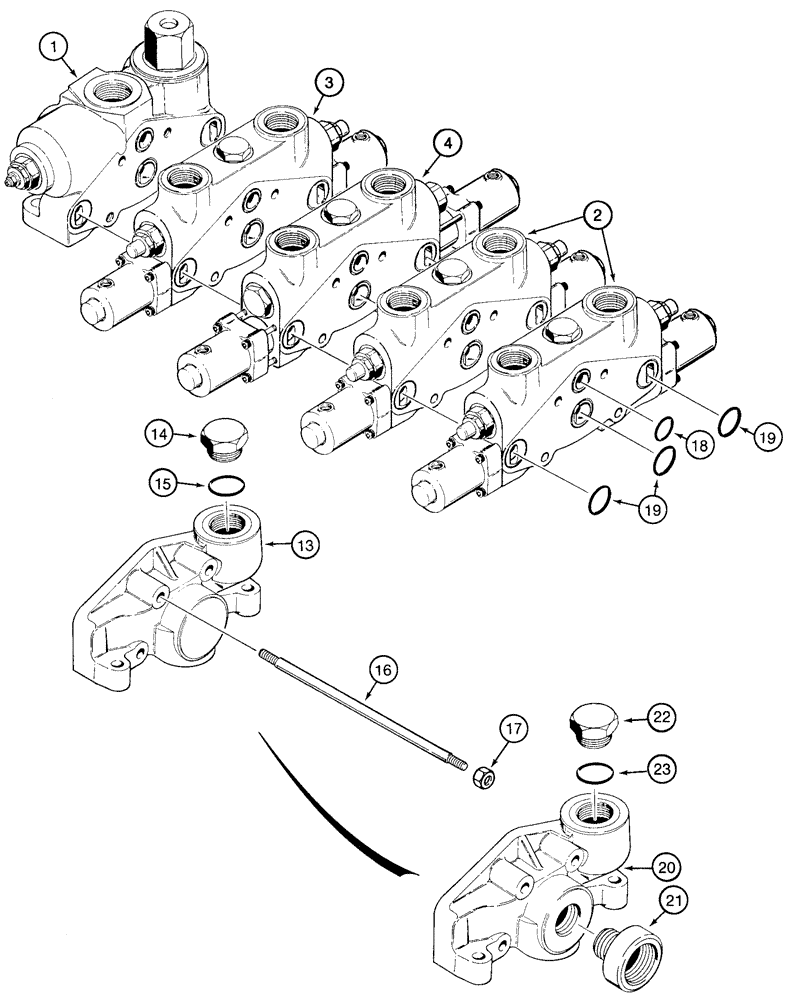 Схема запчастей Case 721C - (08-23) - VALVE ASSY - LOADER CONTROL, FOUR SPOOL (XT) (08) - HYDRAULICS