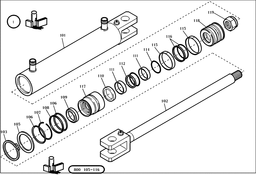 Схема запчастей Case 221D - (24.122[001]) - STEERING CYLINDER (S/N 581101-581116) (41) - STEERING