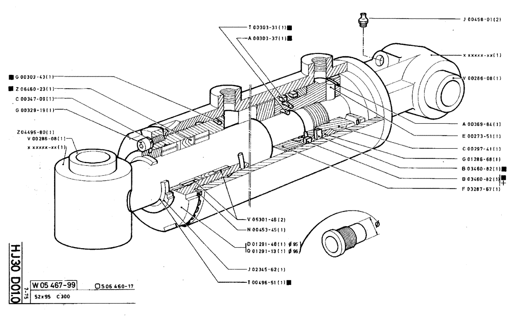 Схема запчастей Case TY45 - (HJ30 D01.0) - CYLINDER - 52 X 95 C300 (07) - HYDRAULIC SYSTEM