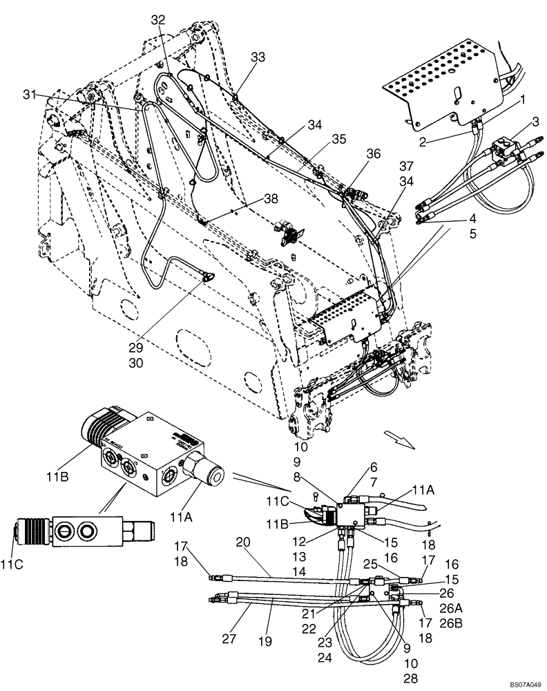 Схема запчастей Case 445 - (08-07A) - HYDRAULICS - COUPLER SYSTEM, IF USED (08) - HYDRAULICS