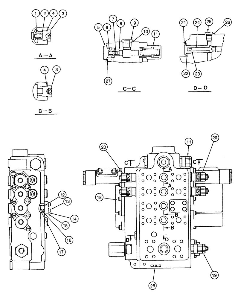 Схема запчастей Case 9040 - (8-76) - 153354A1 LEFT-HAND CONTROL VALVE ASSY, PLUGS, CHECK & RELIEF VALVES, NOT USED ON LONG REACH MODELS (08) - HYDRAULICS