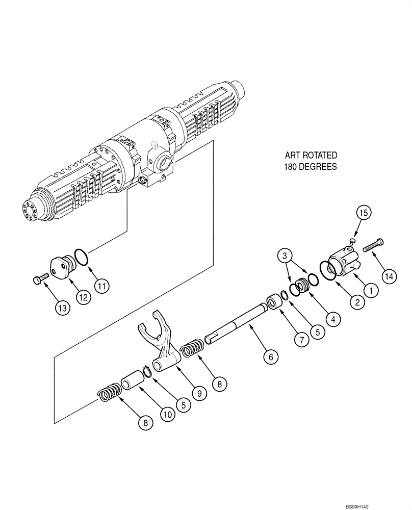 Схема запчастей Case 580SM - (06-45) - AXLE, REAR DRIVE - DIFFERENTIAL LOCK (COUNTER CLOCKWISE INPUT, MODELS WITH POWERSHIFT) (06) - POWER TRAIN