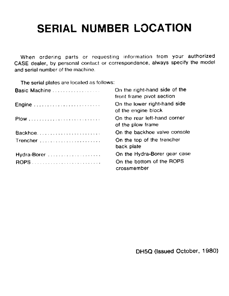 Схема запчастей Case DH5 - (0-02) - SERIAL NUMBER LOCATION New Section