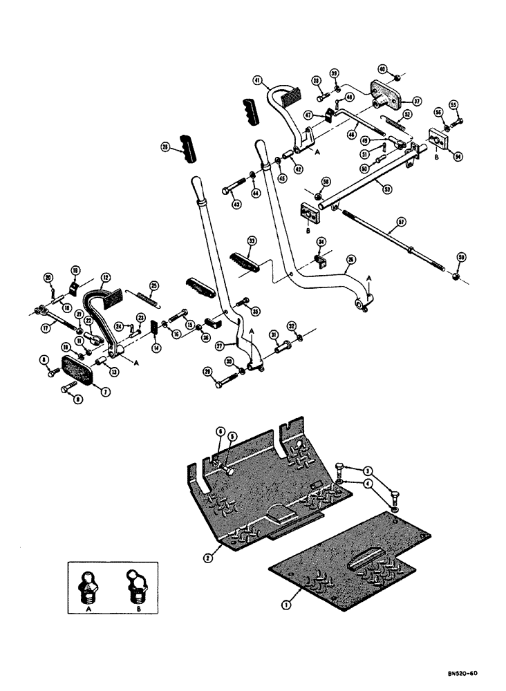 Схема запчастей Case 310E - (040) - FLOOR PLATE, CLUTCH AND BRAKE PEDALS, AND STEERING LINKAGE (05) - UPPERSTRUCTURE CHASSIS