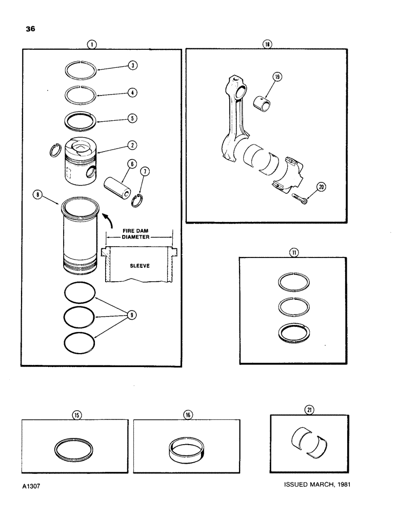 Схема запчастей Case W24B - (036) - PISTONS AND SLEEVES, WITH 5.189" TO 5.194" FIRE DAM DIAMETER SLEEVE 504BF AND 504BDT DIESEL ENGINE (02) - ENGINE