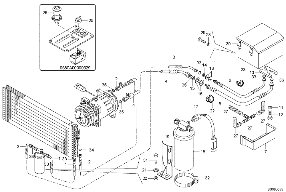 Схема запчастей Case 330 - (58A00010526[02]) - AIR CONDITIONING - CIRCUIT REAR (10) - Cab/Cowlings