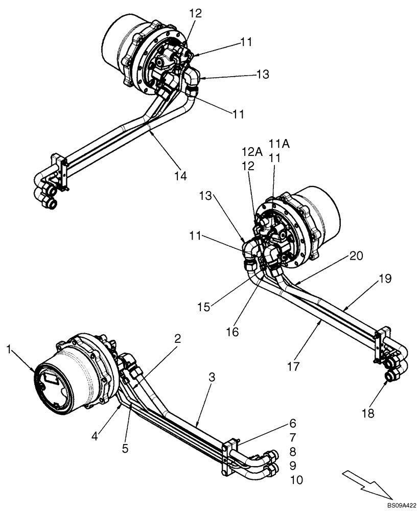 Схема запчастей Case 445CT - (06-27A) - HYDROSTATICS - DRIVE MOTORS (445CT); MODELS WITH 87588897 MOTORS (06) - POWER TRAIN