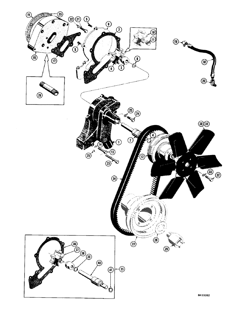 Схема запчастей Case 1000D - (046) - WATER PUMP, FAN, FAN BELT, AND PULLEY (01) - ENGINE