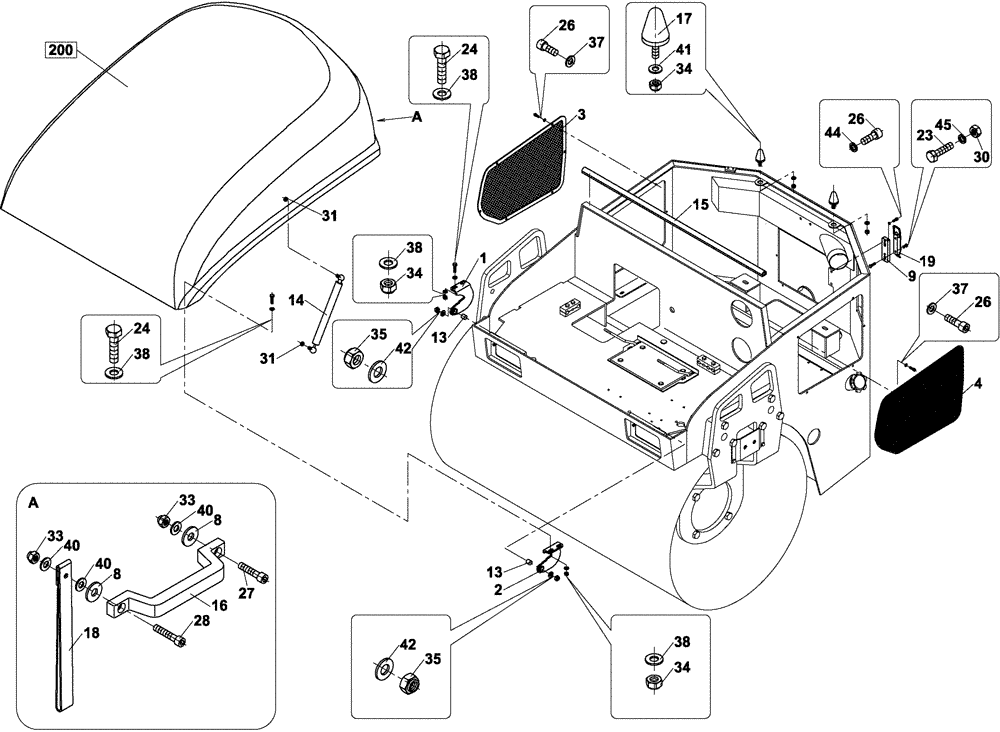 Схема запчастей Case DV202 - (12-205/124[01]) - HOOD, ENGINE (12) - Chassis/Attachments