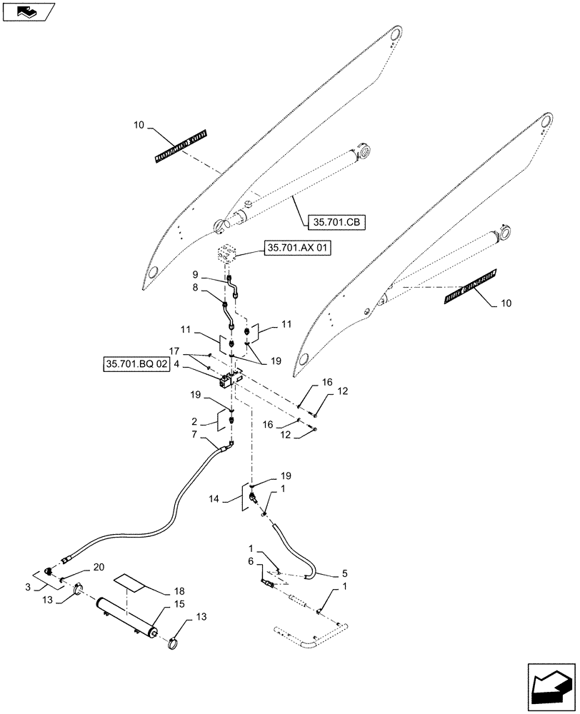 Схема запчастей Case SR220 - (35.701.BR) - RIDE CONTROL LINES (35) - HYDRAULIC SYSTEMS