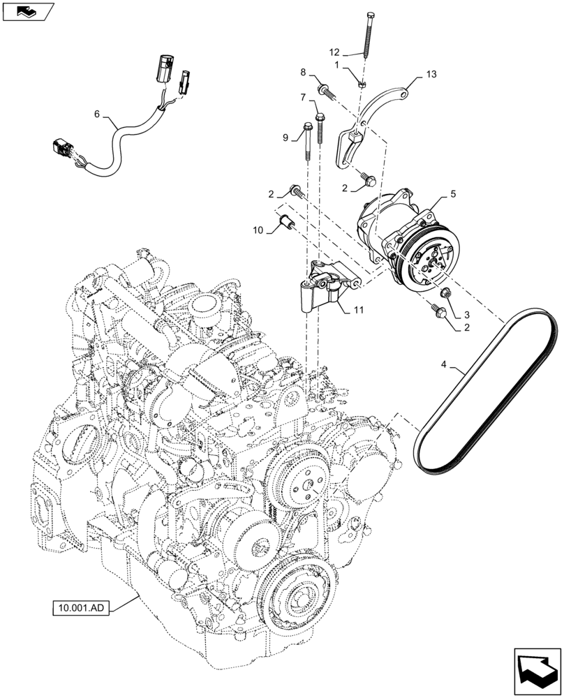 Схема запчастей Case TR270 - (50.200.AA) - A/C COMPRESSOR MOUNTING (50) - CAB CLIMATE CONTROL