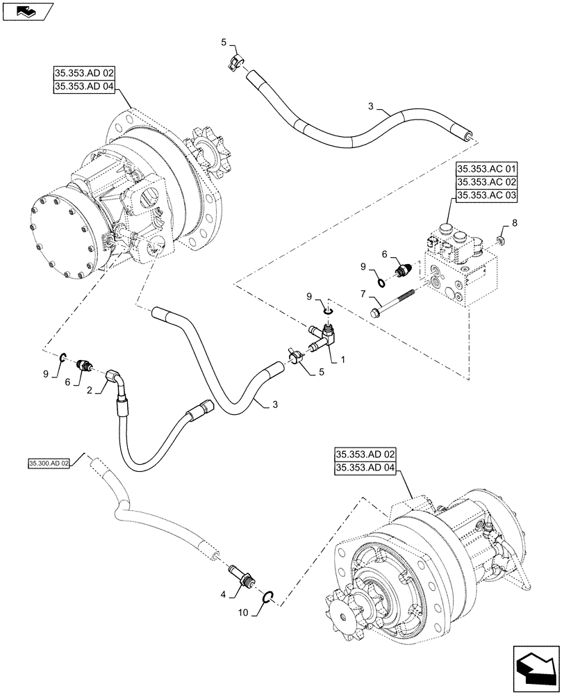 Схема запчастей Case SR220 - (35.353.AC[04]) - BRAKE LINES (35) - HYDRAULIC SYSTEMS