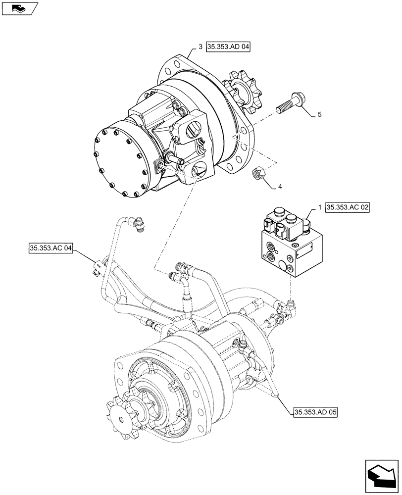 Схема запчастей Case SR220 - (35.353.AD[03]) - TRAVEL SPEED, 2 SPEED (35) - HYDRAULIC SYSTEMS