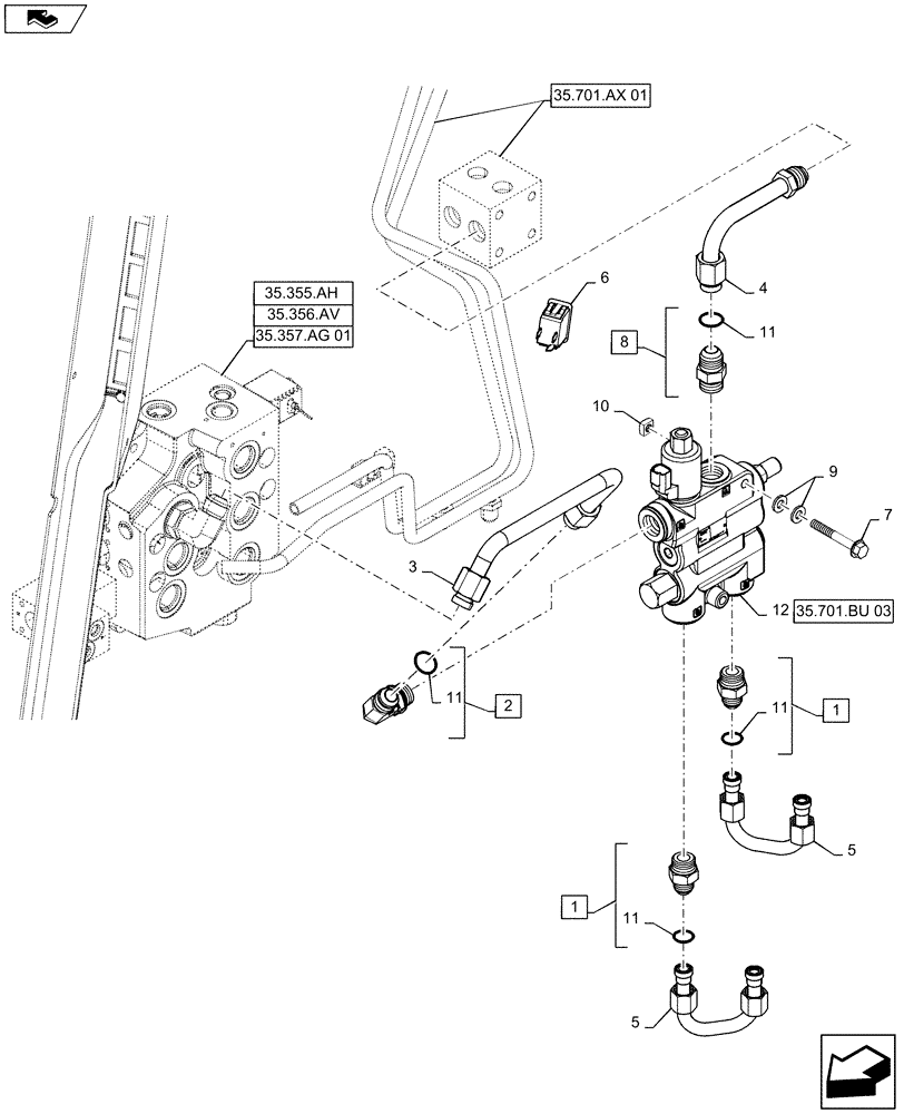 Схема запчастей Case SR220 - (35.701.BU[02]) - SELF LEVELING, SR220 (35) - HYDRAULIC SYSTEMS