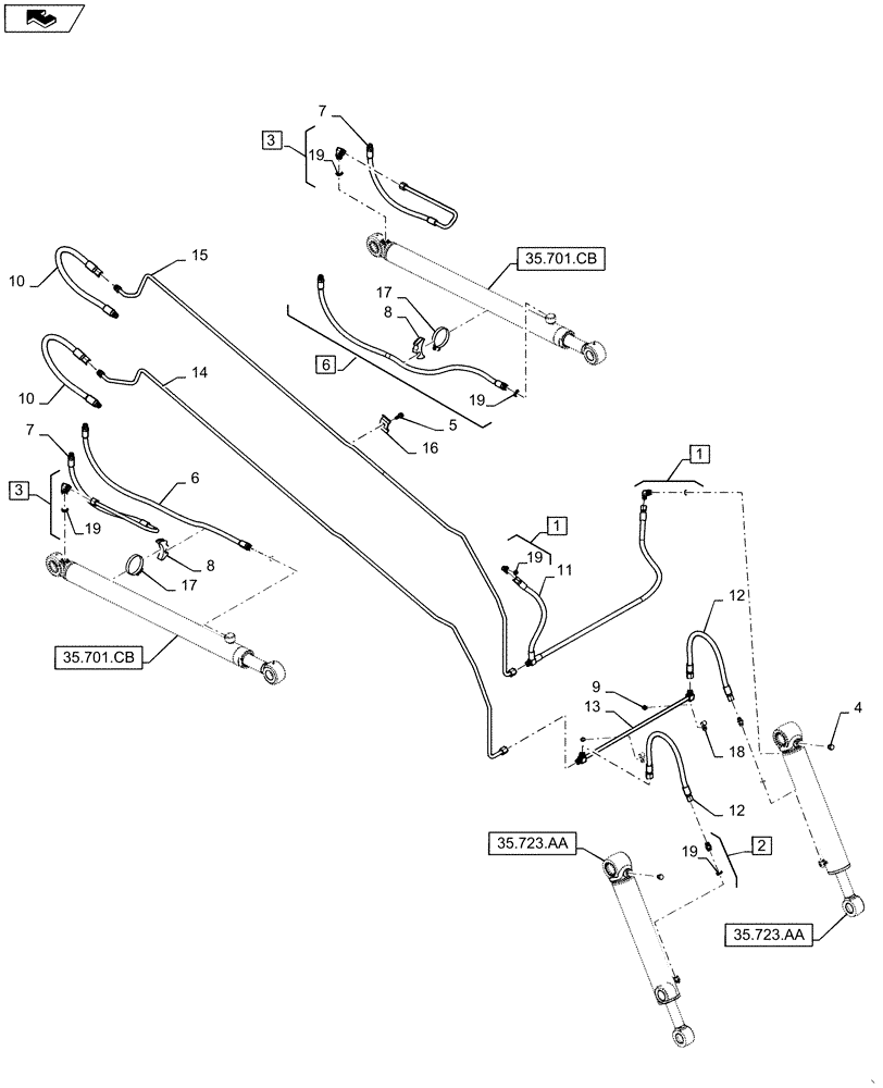 Схема запчастей Case SR220 - (35.701.AX[02]) - LOADER ARM LINES, SR220 (35) - HYDRAULIC SYSTEMS