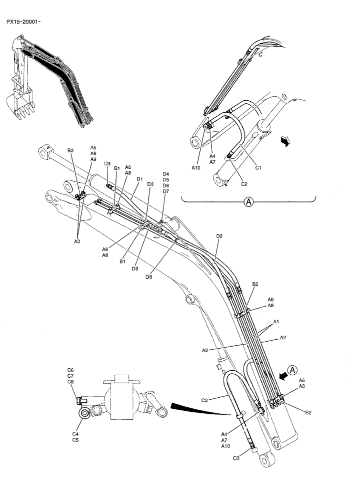 Схема запчастей Case CX36B - (03-002) - HYD LINES, BOOM 2.5M (8FT 2 in) Attachments