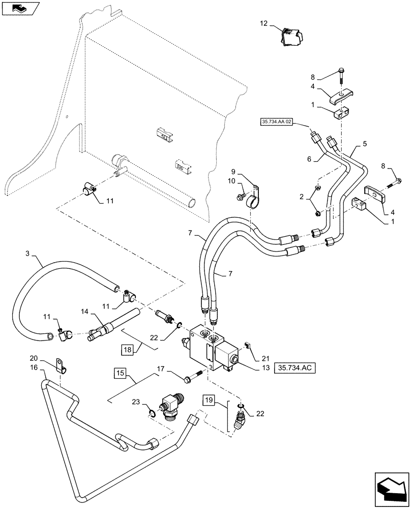 Схема запчастей Case SV250 - (35.734.AA[01]) - HYDRAULIC COUPLER CHASSIS PLUMBING (35) - HYDRAULIC SYSTEMS