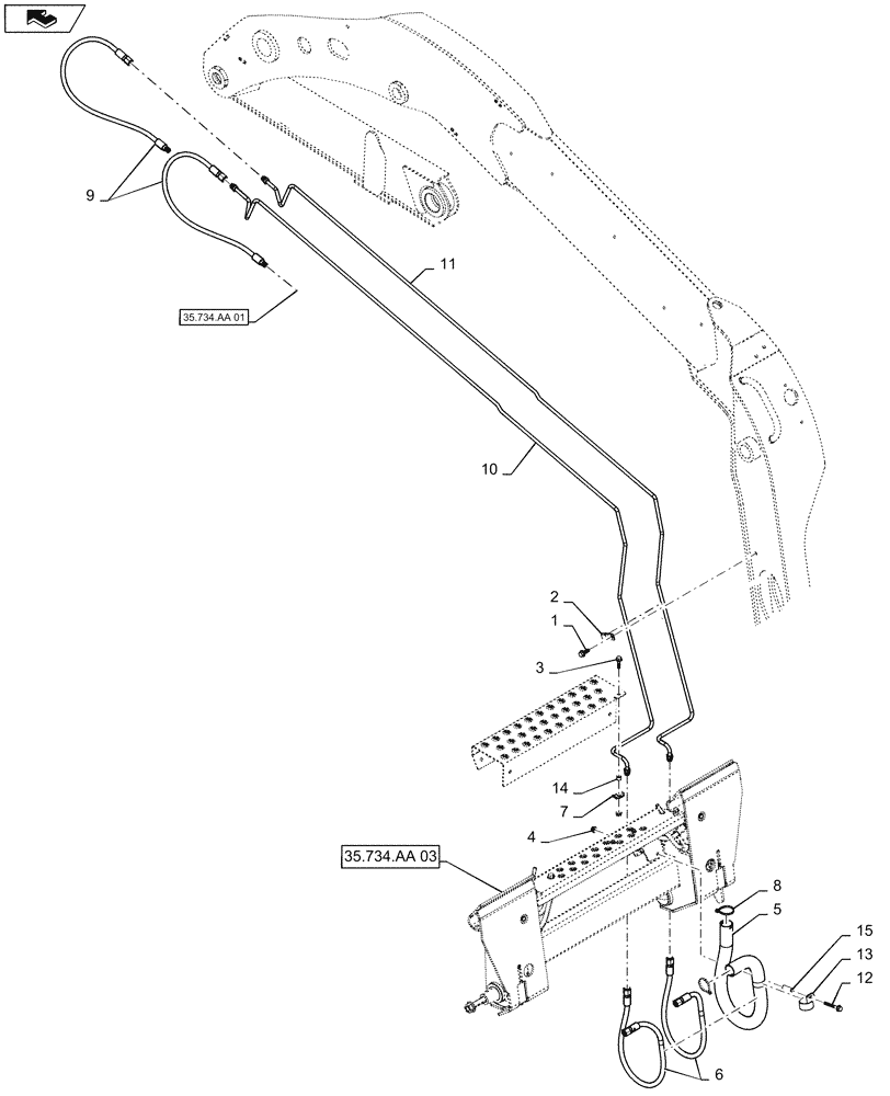 Схема запчастей Case SV250 - (35.734.AA[02]) - HYDRAULIC COUPLER BOOM ARM PLUMBING (35) - HYDRAULIC SYSTEMS