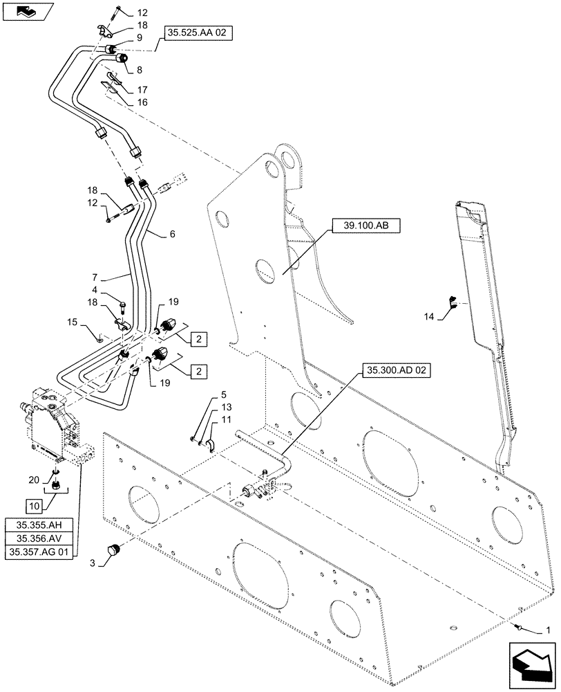 Схема запчастей Case SV250 - (35.525.AA[01]) - AUXILIARY CHASSIS PLUMBING, STANDARD FLOW (35) - HYDRAULIC SYSTEMS