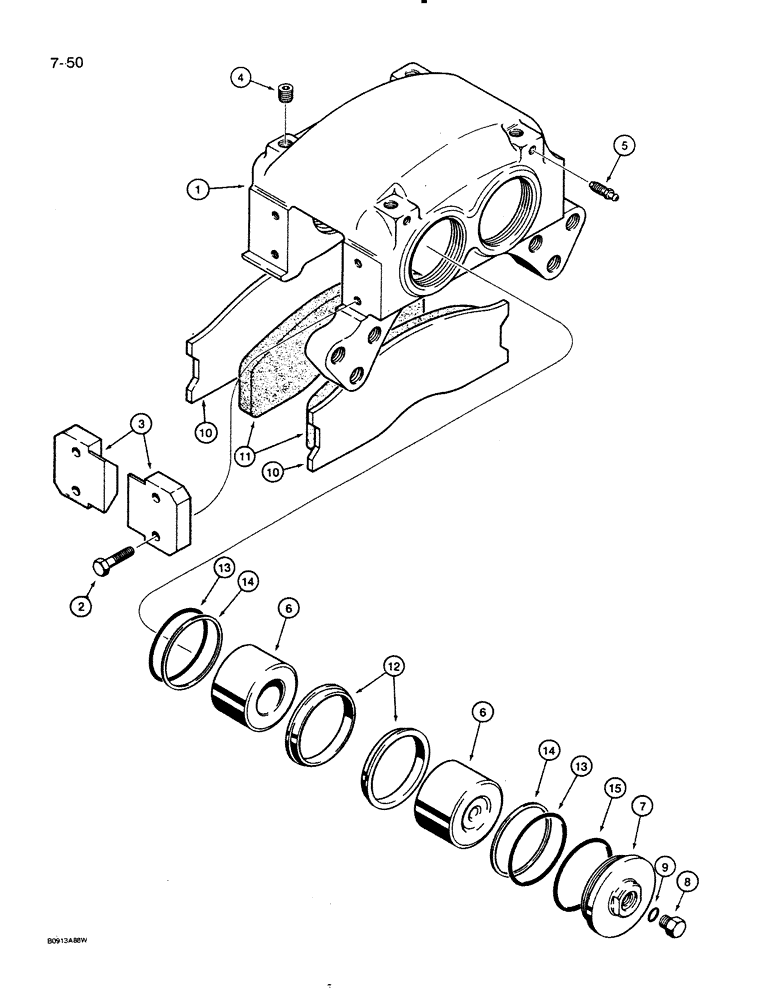 Схема запчастей Case 821 - (7-050) - BRAKE CALIPER, PRIOR TO P.I.N. JAK0023970 (07) - BRAKES