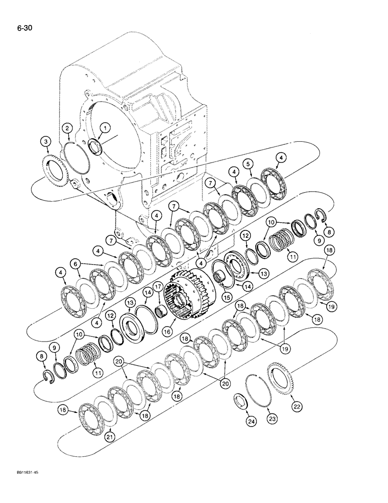 Схема запчастей Case 721 - (6-30) - TRANSMISSION ASSEMBLY, REVERSE AND SECOND CLUTCH PACK, P.I.N JAK0022534 - P.I.N. JAK0022757 (06) - POWER TRAIN