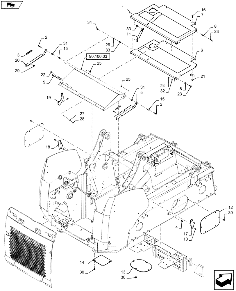 Схема запчастей Case SR250 - (90.100.02) - REAR HOOD AND CHASSIS ACCESS COVERS, SN NCM442790 AND AFTER (90) - PLATFORM, CAB, BODYWORK AND DECALS