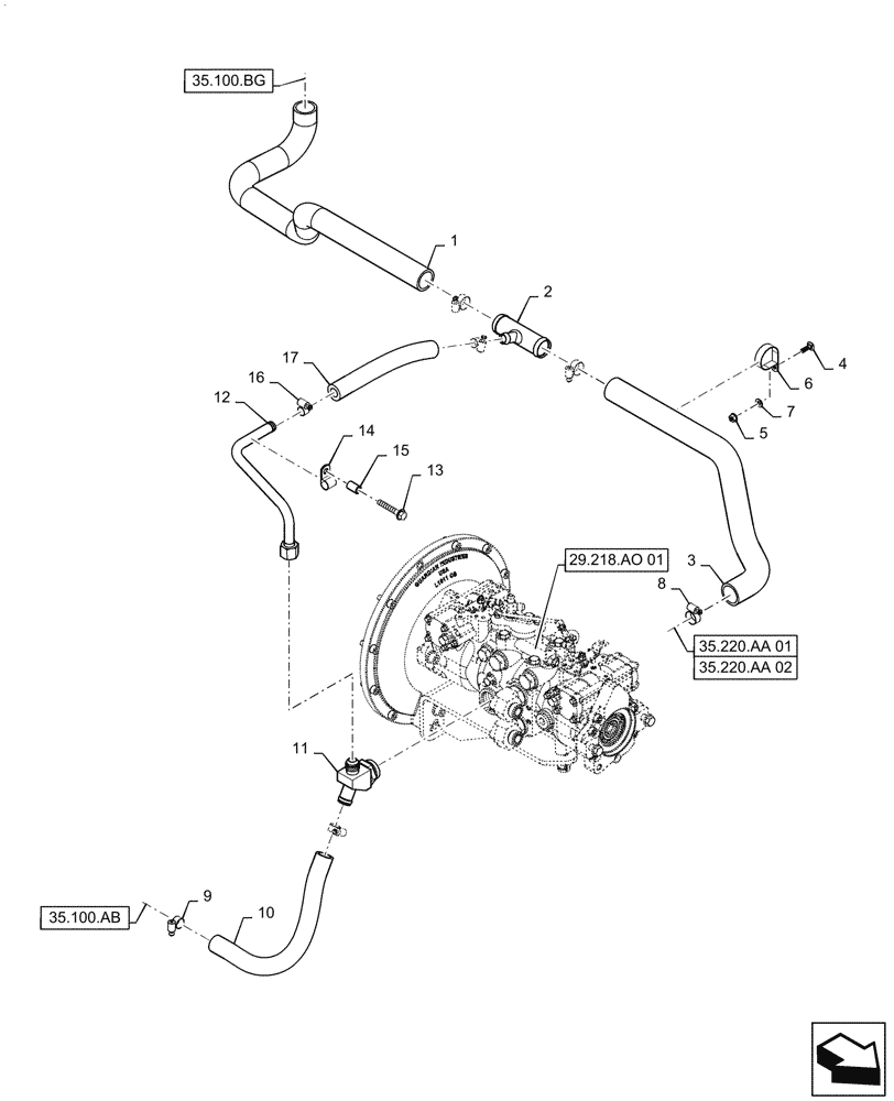 Схема запчастей Case TR320 - (29.204.AB[02]) - HYDROSTATIC PUMP, SUPPLY LINES, MECHANICAL CONTROLS (29) - HYDROSTATIC DRIVE