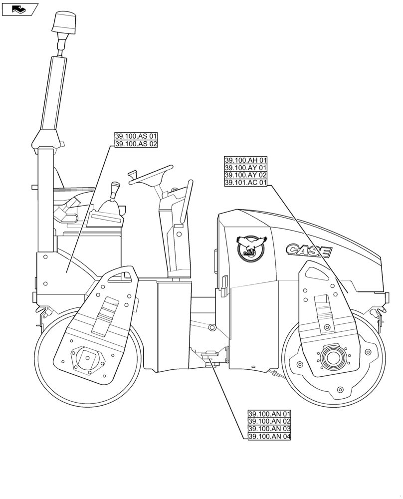 Схема запчастей Case DV45 - (39.000.00) - PICTORIAL INDEX - FRAMES (39) - FRAMES AND BALLASTING
