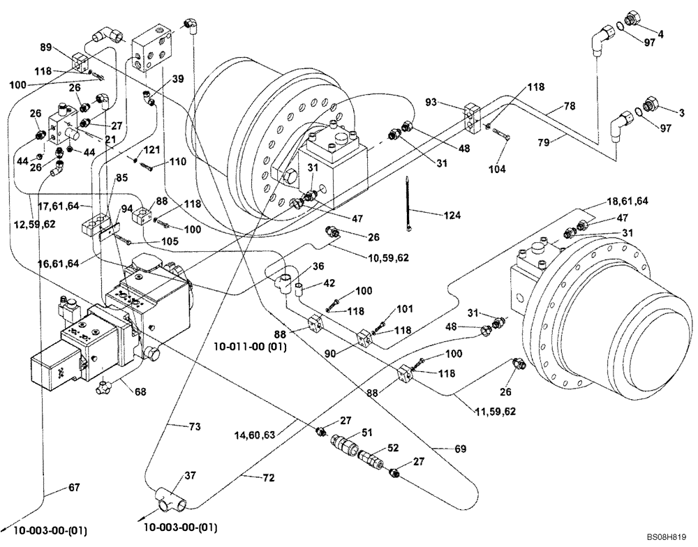 Схема запчастей Case SV216 - (35.353.02[01]) - HYDRAULIC SYSTEM OF TRAVEL, REAR (A) (UNTIL P.I.N. DDD001214) (GROUP 305) (ND133335) (35) - HYDRAULIC SYSTEMS