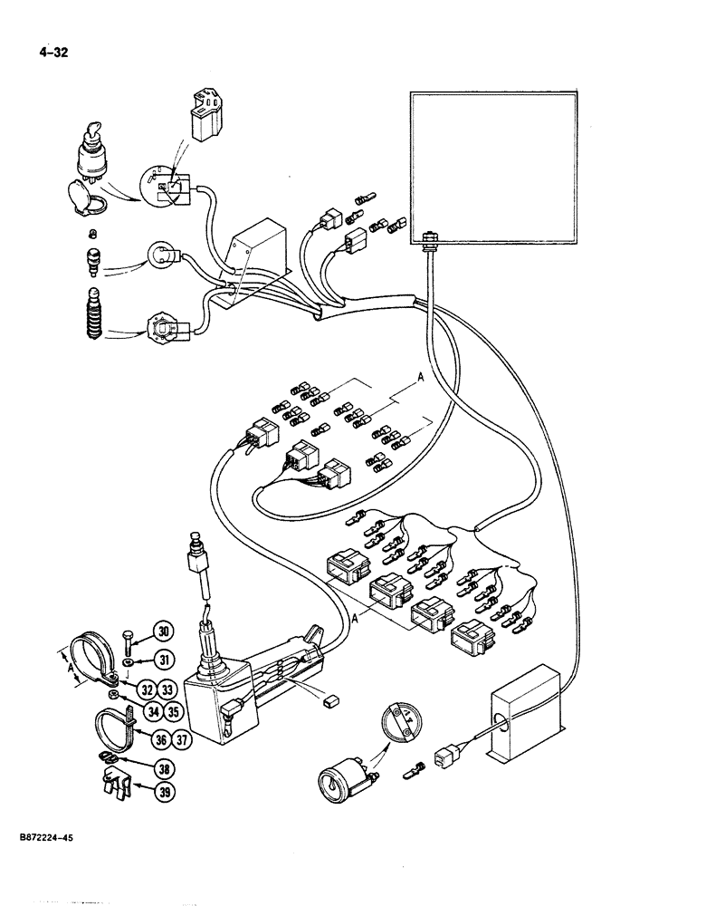 Схема запчастей Case 125B - (4-32) - CAB ELECTRICAL HARNESS, P.I.N. 74771, 74773, 74775, 74777 THRU 74963, 21801- 21868, 26801 AND AFTER (04) - ELECTRICAL SYSTEMS