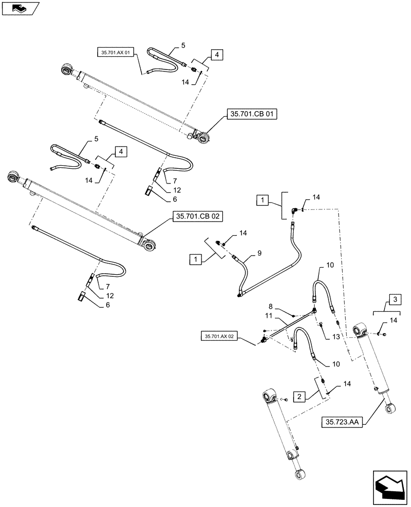 Схема запчастей Case SV250 - (35.701.AX[03]) - BOOM HYDR LINES (35) - HYDRAULIC SYSTEMS